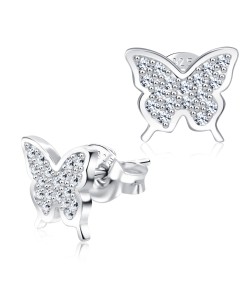 Butterfly Shaped CZ Silver Stud Earring STS-5133